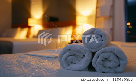 Cozy Hotel Room at Dusk 118450896