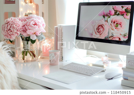 Elegant Home Office with Floral Decor 118450915