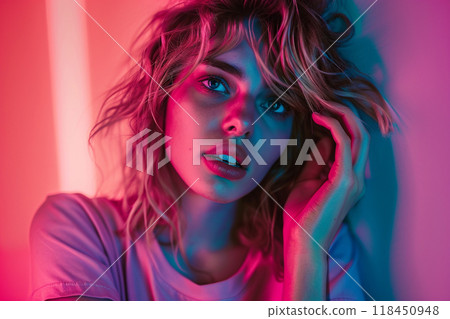 Vibrant Neon Portrait of a Young Woman Vibrant Neon Portrait of a Young Woman 118450948