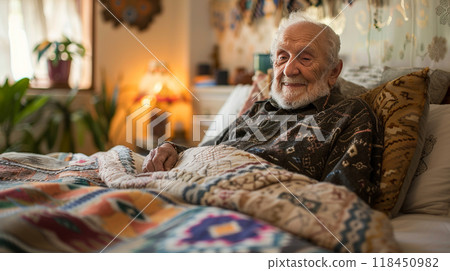 Elderly Man Resting Comfortably at Home 118450982