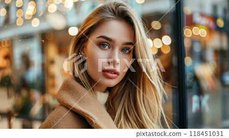 Portrait of a Young Woman with Urban Background 118451031