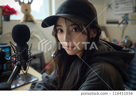 Podcaster at Workstation 118451036