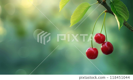 Fresh Cherries on a Branch 118451044