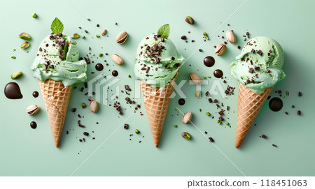 Mint Chocolate Chip Ice Cream Cones Mint Chocolate Chip Ice Cream Cones 118451063