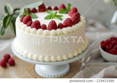 Elegant Raspberry Cream Cake on Display 118451090