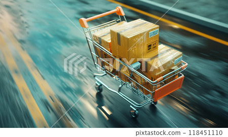 Speedy Delivery Concept with Shopping Cart Speedy Delivery Concept with Shopping Cart 118451110