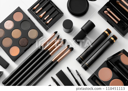 Elegant Makeup Set on White Background Elegant Makeup Set on White Background 118451113