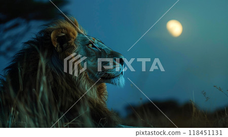 Majestic Lion Under Moonlit Sky Majestic Lion Under Moonlit Sky 118451131