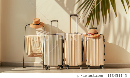 Ready for Vacation - Luggage and Accessories in Sunlight 118451143