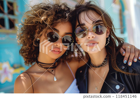 Fashionable Friends Posing Together 118451146