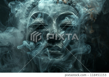 Mystical Buddha Statue Enshrouded in Smoke Mystical Buddha Statue Enshrouded in Smoke 118451153