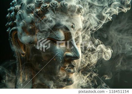Mystical Smoke Enveloping Buddha Statue 118451154