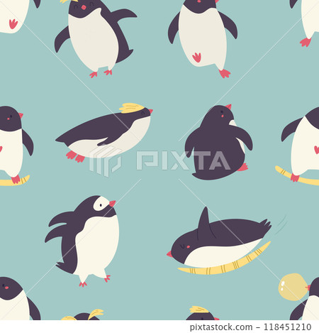 Colorful seamless pattern with cute and funny penguins Colorful seamless pattern with cute and funny penguins 118451210