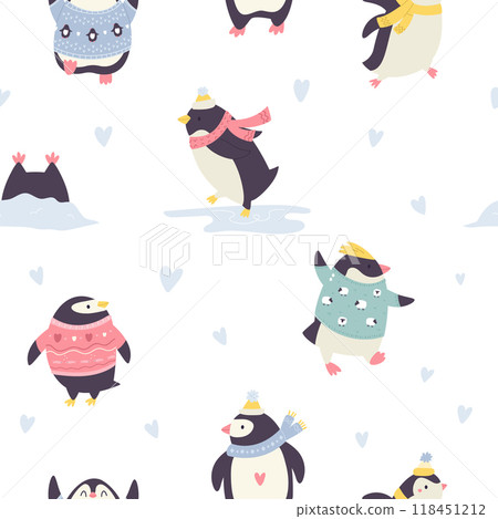 Colorful seamless pattern with cute and funny penguins Colorful seamless pattern with cute and funny penguins 118451212