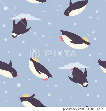 Colorful seamless pattern with cute and funny penguins 118451214
