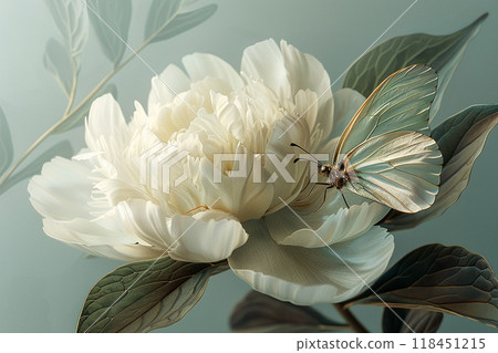 Elegant Butterfly on White Peony 118451215