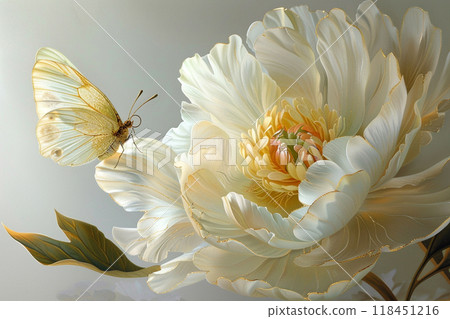 Butterfly on White Peony 118451216