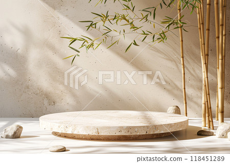 Zen Bamboo and Stone Setting with Shadows 118451289