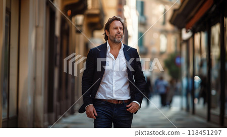 Urban Businessman Walking Confidently Down the Street 118451297