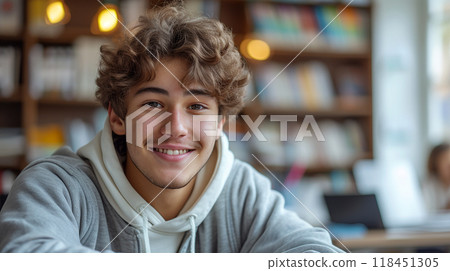 Smiling Young Man in a Library 118451305
