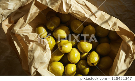Fresh Lemons in Brown Paper Bag 118451347