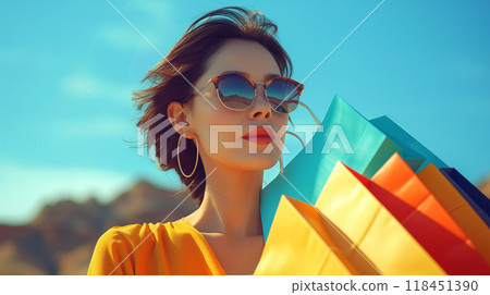 Stylish Shopper with Colorful Bags 118451390