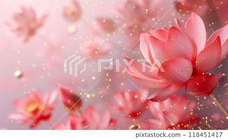 Elegant Pink Lotus Flowers with Golden Particles Elegant Pink Lotus Flowers with Golden Particles 118451417