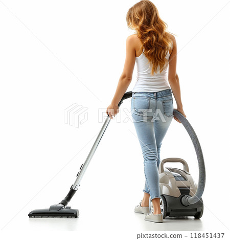Woman Vacuuming Floor 118451437