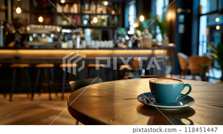 Cozy Cafe Ambiance with Coffee on Table 118451447