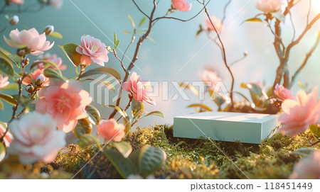 Serenity in Bloom: Gift Box Amongst Spring Flowers 118451449