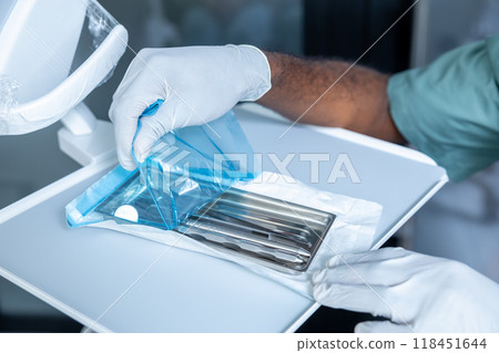 Explorers, scaler and teeth care for oral help for dentist checkup, tooth or forceps for treatment 118451644