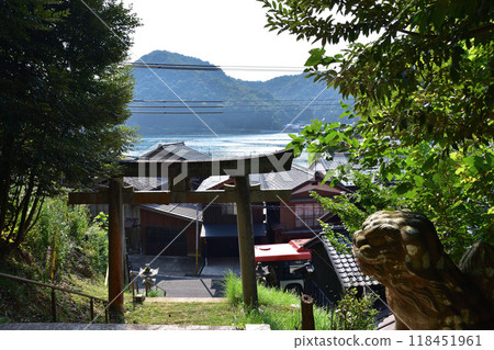View of the boat houses from the steps of Yasaka Shrine in Hinode, Ine Town, Tango View of the boat houses from the steps of Yasaka Shrine in Hinode, Ine Town, Tango 118451961