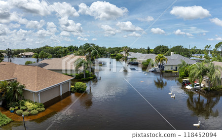Hurricane Debby flooded homes and cars in Laurel Meadows community in Sarasota, Florida. Aftermath of natural disaster Hurricane Debby flooded homes and cars in Laurel Meadows community in Sarasota, Florida. Aftermath of natural disaster 118452094
