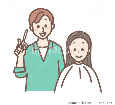 A simple illustration of a hairdresser and a female customer 118452763