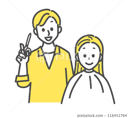A simple illustration of a hairdresser and a female customer A simple illustration of a hairdresser and a female customer 118452764