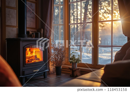 時尚的客廳配有燃木火爐,窗外可欣賞雪景 47 AI 生成的圖像 時尚的客廳配有燃木火爐,窗外可欣賞雪景 47 AI 生成的圖像 118453158