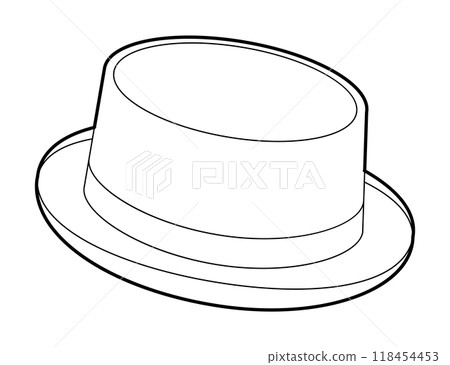 Porkpie Hat with band. Head Fashion accessory cap with narrow brim clothing technical illustration. Vector headgear 118454453