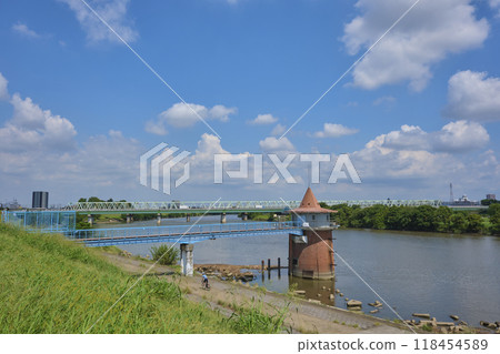 Edogawa River bank, the path Tora-san walked, water intake tower 118454589