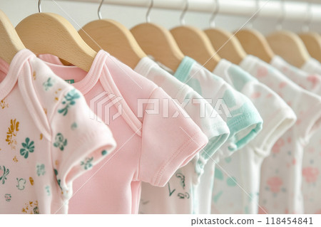 Pink-themed baby clothes closet 118454841