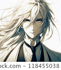 A handsome young man with a beautiful face and long, silver hair. 118455038