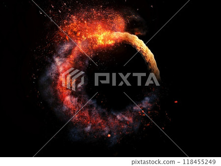 Burning flame ring and black background Burning flame ring and black background 118455249