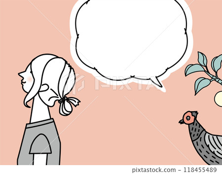 可愛的女孩與鳥的插圖 可愛的女孩與鳥的插圖 118455489