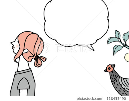 可愛的女孩與鳥的插圖 118455490
