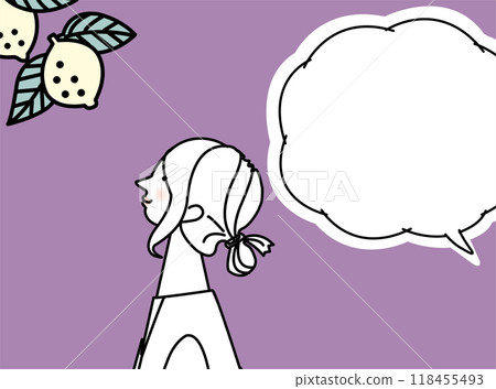 一個女孩抬頭看水果的插圖 一個女孩抬頭看水果的插圖 118455493