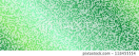 Shining green disco party pattern background. Iridescent sequin mosaic texture. Abstract sparkling halftone wallpaper. Pop up comic glowing glitter backdrop. Retro vector design template 118455554