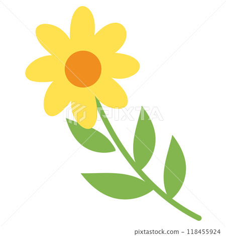 Illustration of yellow flower with green leaves for floral print, plants, tree, spring time, summer break, blossom, nature, garden, yard, park, picnic, sticker, cute patch, shirt print, brooch, pin Illustration of yellow flower with green leaves for floral print, plants, tree, spring time, summer break, blossom, nature, garden, yard, park, picnic, sticker, cute patch, shirt print, brooch, pin 118455924