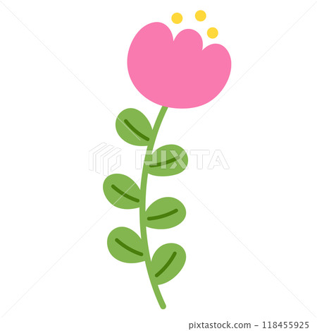 Illustration of pink tulip flower with green leaf for floral print, plants, tree, spring time, summer break, blossom, nature, garden, yard, park, picnic, sticker, cute patch, shirt print, brooch, pin Illustration of pink tulip flower with green leaf for floral print, plants, tree, spring time, summer break, blossom, nature, garden, yard, park, picnic, sticker, cute patch, shirt print, brooch, pin 118455925