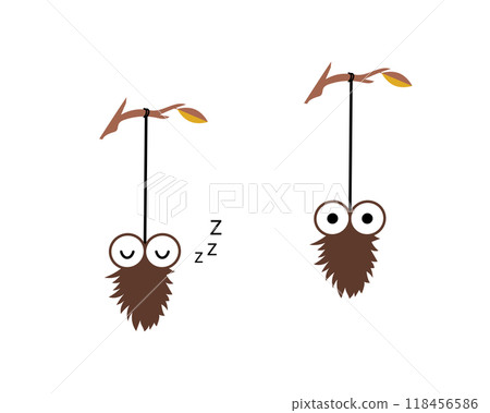 一組簡單而滑稽的毛毛蟲掛在樹枝上的插圖集 一組簡單而滑稽的毛毛蟲掛在樹枝上的插圖集 118456586