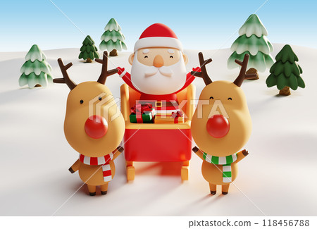 Rudolph Santa and on a sleigh 3D graphics 118456788