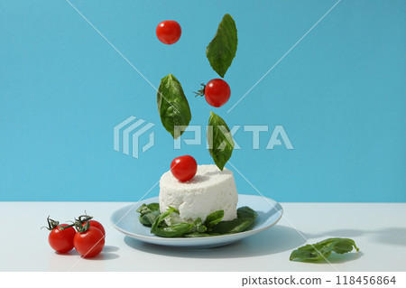 Ricotta in a bowl with fresh tomatoes and herbs Ricotta in a bowl with fresh tomatoes and herbs 118456864
